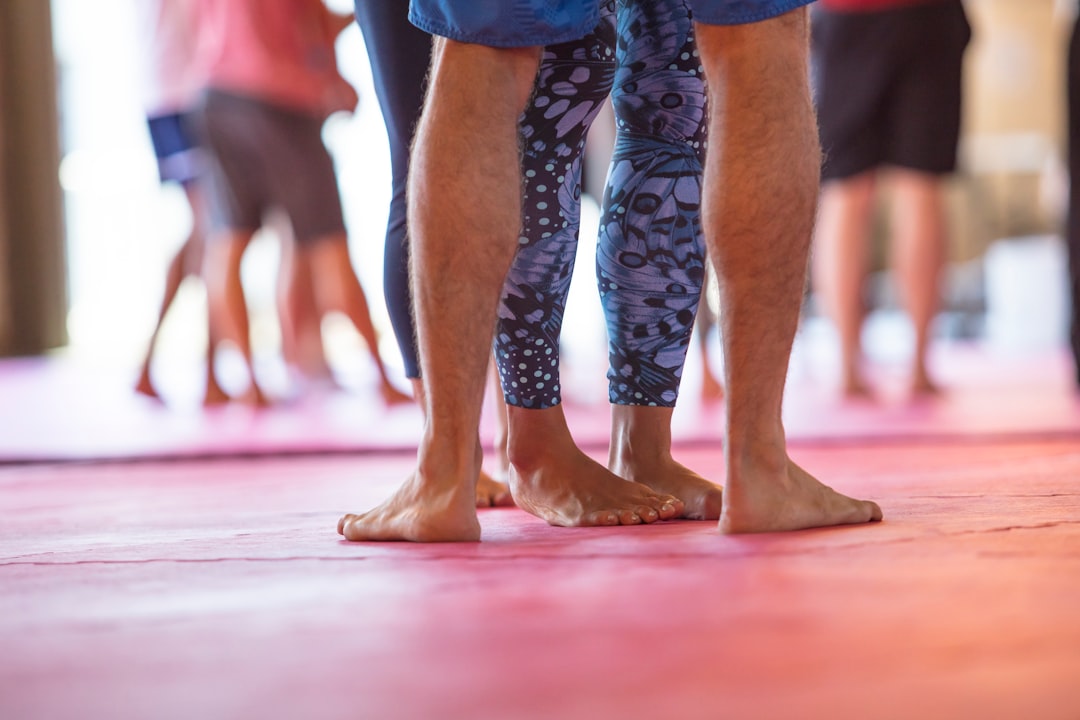 group fitness class on mini trampolines in gym studio