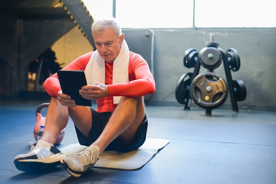gym owner reviewing software analytics on tablet in gym reception