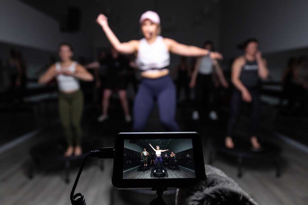 Live streaming fitness class on a screen