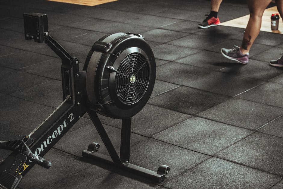 Stamina Air Rower full machine side profile on gym floor