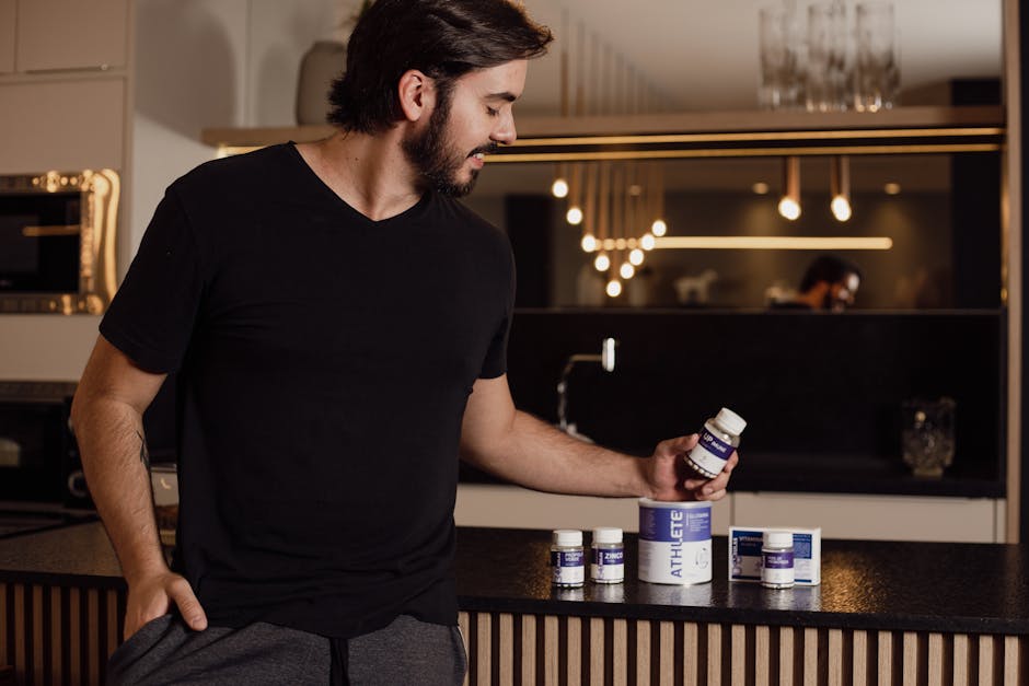 athlete reviewing supplement label comparing ingredients gym environment UK