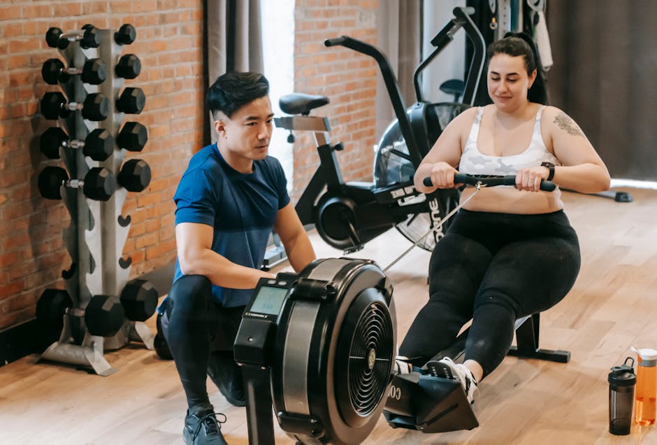 person using air rowing machine in home gym setting UK