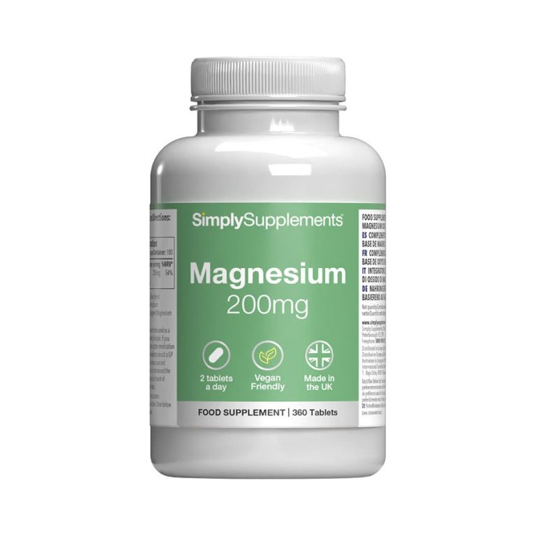 Simply Supplements Magnesium 200mg tablets bottle, front label