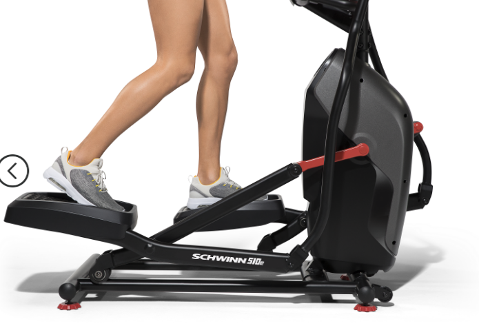 Schwinn 510E pedal and frame detail showing its compact footprint