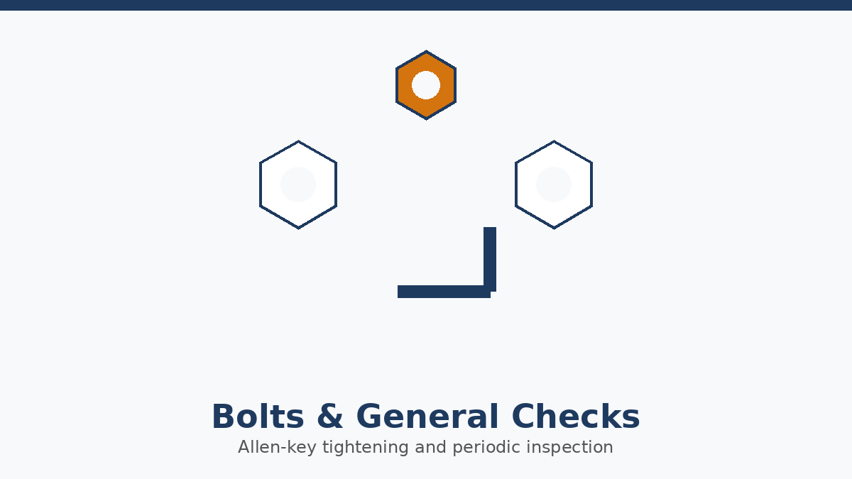 Illustration of hex bolts and an Allen key representing WaterRower bolt checks